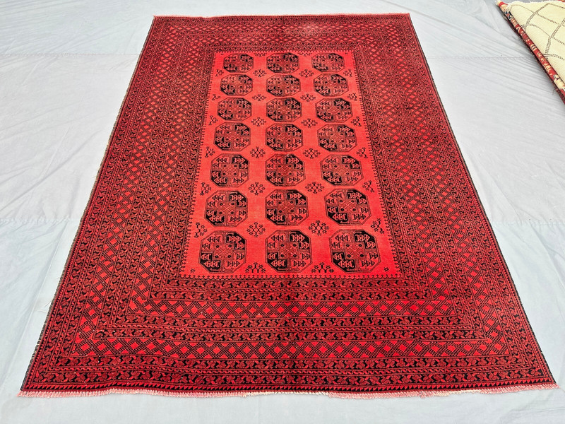 Vintage Afghan Filpai Rug | Hand Knotted Wool Ersari Turkmen Carpet 6.8x9.4 ft gallery