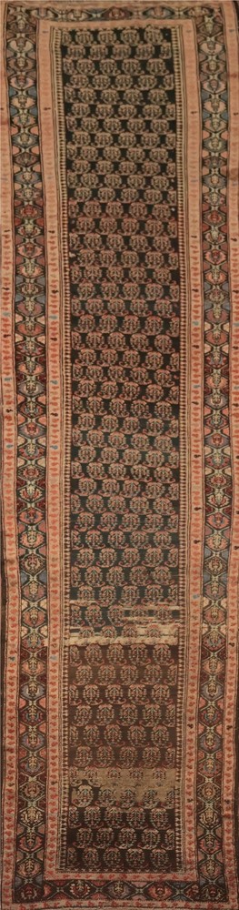 Pre-1900 Handmade Runner Rug 3x15 Paisley Traditional Wool Antique Carpet
