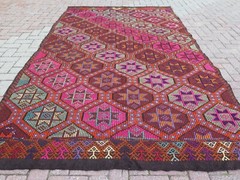 Boho Rug, Area Rugs, Turkish Kilim, Embroidery Rug, Handmade Wool Carpet67″x112″