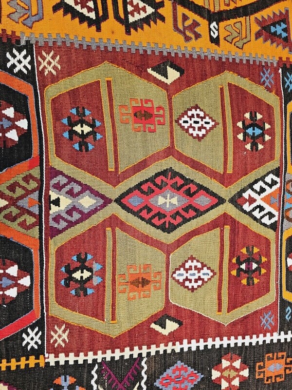 Dated 1977 Vintage Natural Dye Wool, Flat-Woven Kilim Runner 3'3" X 15'4" gallery