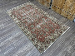 3×6 Hand-Knotted Wool Red Green Floral Vintage Turkish Hallway Runner Rug