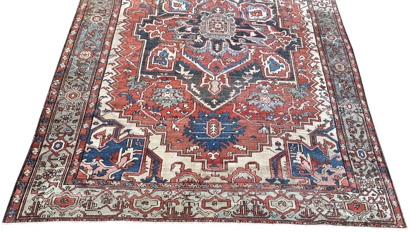 10x13 Antique Rare Handmade Geometric Area Rug Rust 288cm x 392cm c.1880 gallery