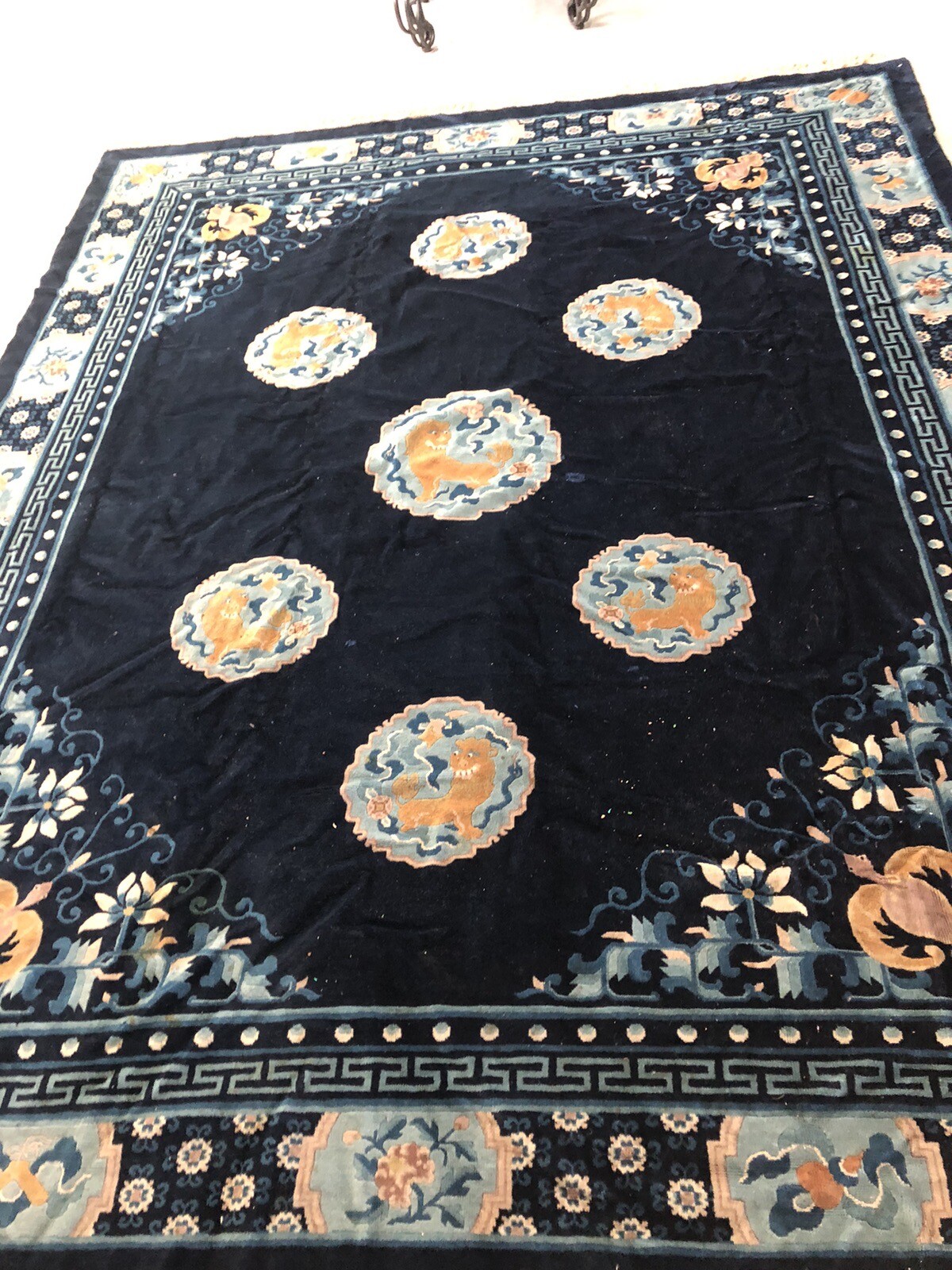 9'7" x 12'2" Vintage RUG BLUE Antique Hand Knotted WOOL handmade Germany 1930's gallery