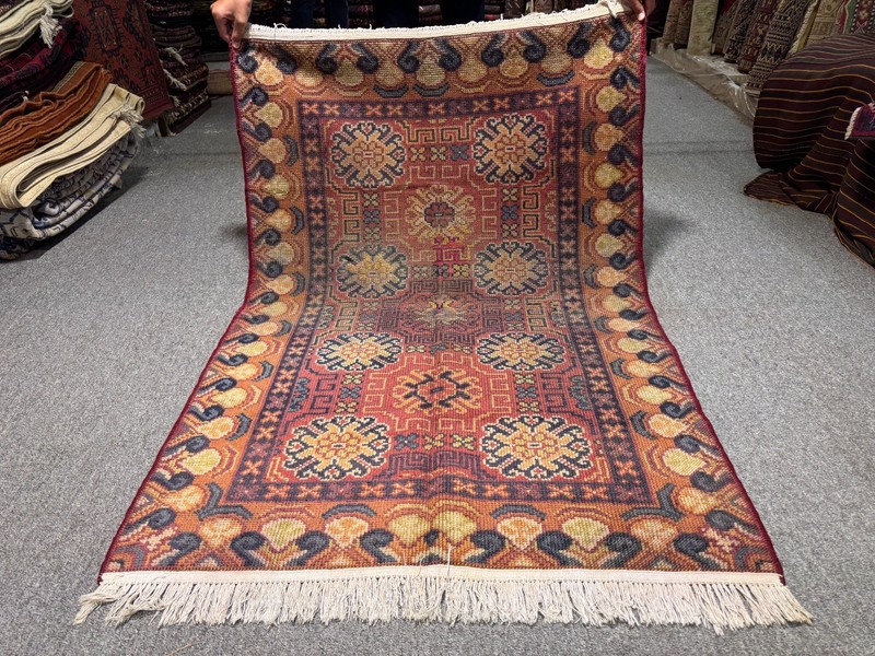 Fine Antique Caucasian Rug 3x5 ft Hand Knotted Heris Kazak Vintage Oriental Rug gallery