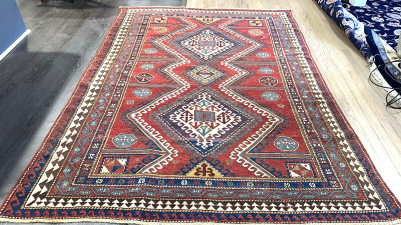 6x8ft ANTIQUE BORDJALOU KAZAK RUG CR 1860 gallery