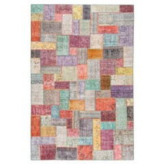 Patchwork 302×201 cm Hand-Knotted Vintage Oriental Rug Carpet