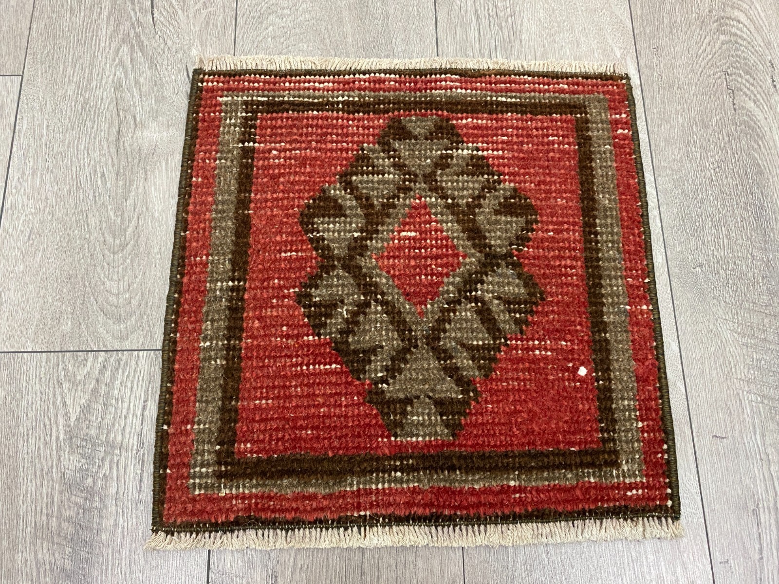 Pink Decorative Vintage Rug 1.3x1.3 ft Small Floral Square Turkish Rug gallery