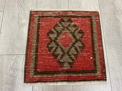 Pink Decorative Vintage Rug 1.3×1.3 ft Small Floral Square Turkish Rug