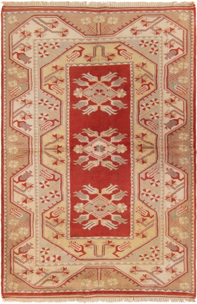 Vintage 4'2" x 6'4" Traditional Hand Knotted Vegetable Dye Wool Area Rug