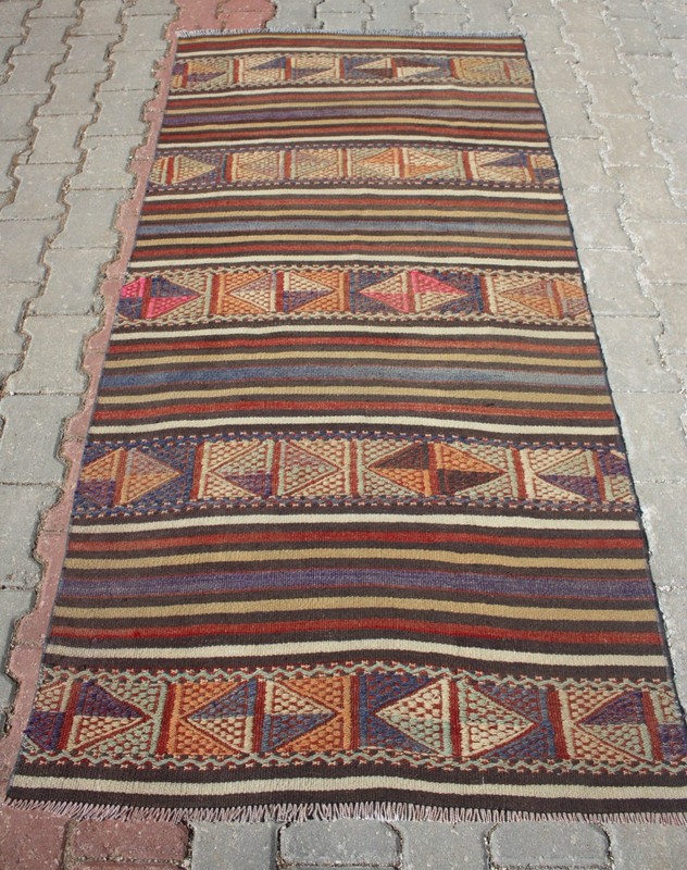 Turkish Kilim Runner Rug 3'x6.5', Kilim Runner Rug 38" x 81", Geometric Stripes gallery