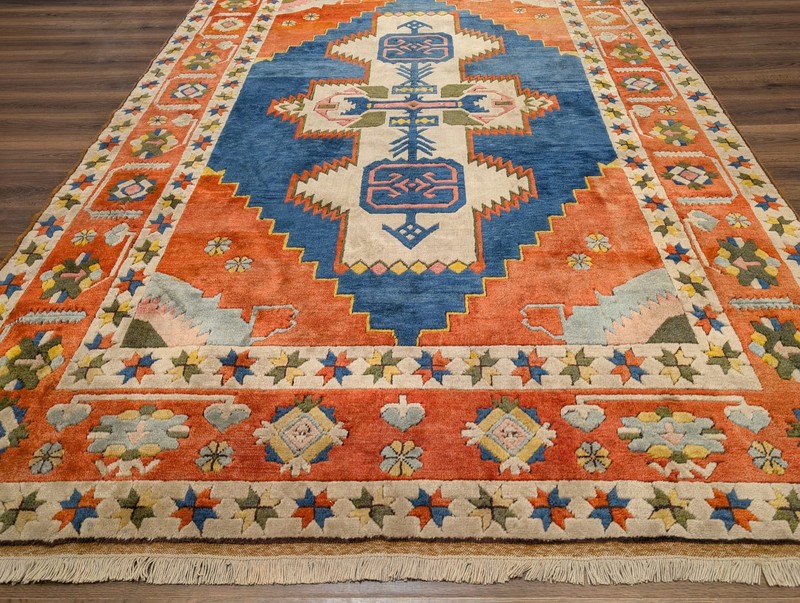 Turkish Rug 8x11, Geometric Medallion, Colorful, Star Border gallery