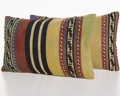 RUG PILLOW COVER TURKISH WOOL RECTANGLE HAND WOVEN TWO KELIM AREA RUGS 20″x12″