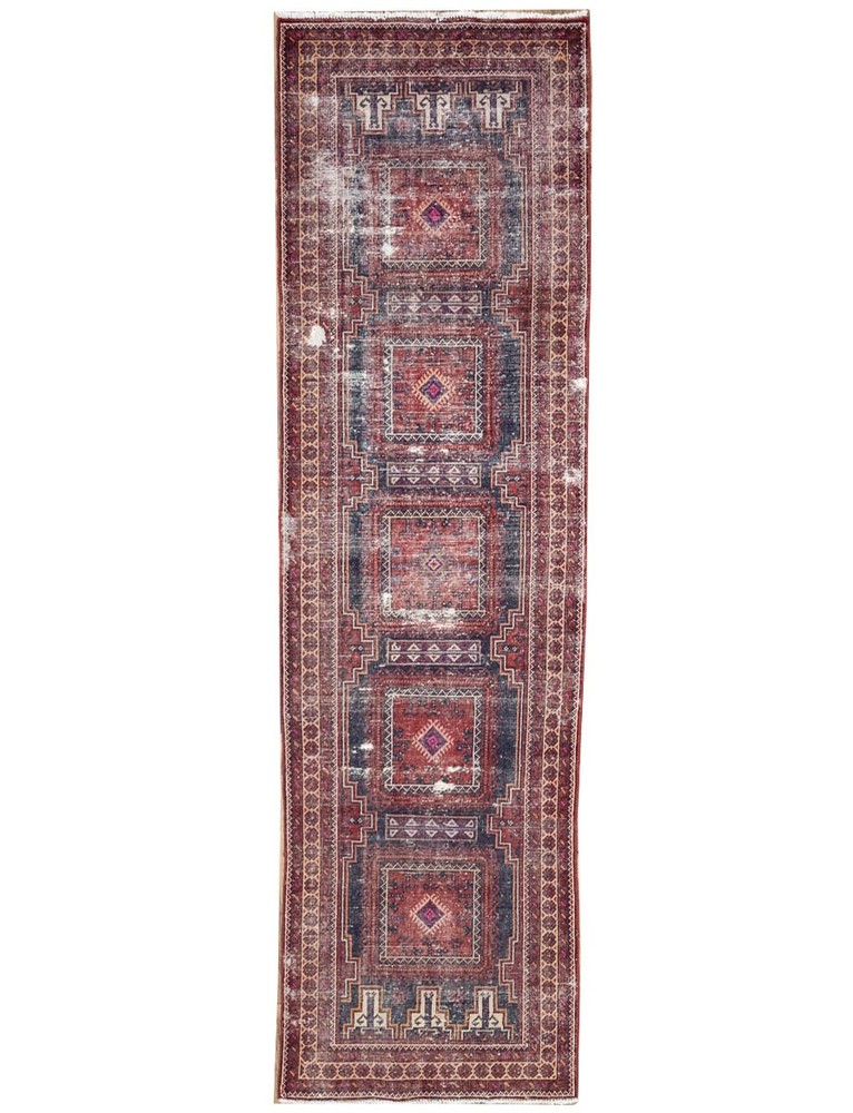 Semi-Antique Hand-Knotted Geometric Oriental Runner Rug Hallway Carpet 3x12 Ft
