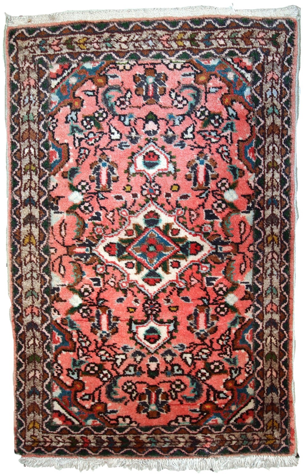 Handmade Vintage Rug 59cm x 93cm Pink Wool Oriental 1970s gallery
