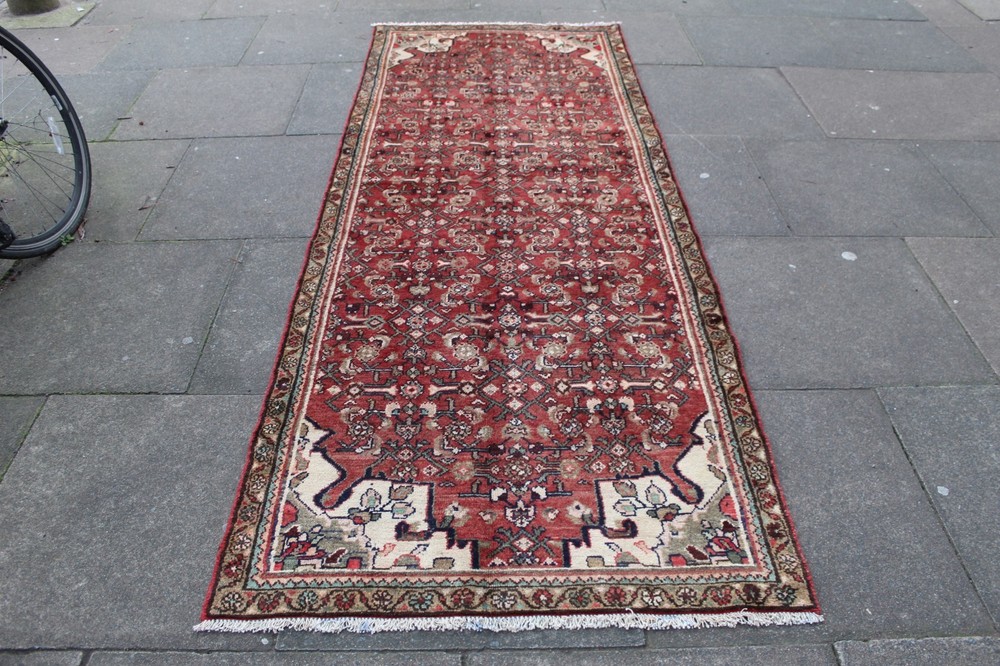 Vintage Hand Made Traditional Oriental Wool Red Long Runner 269x104cm