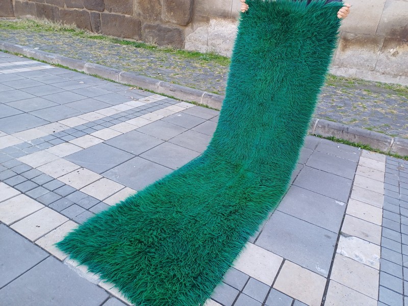 Green Tulu Vintage Runner Rug 75 x 267 cm Shaggy Handmade Rug 2.46 x 8.76 ft gallery