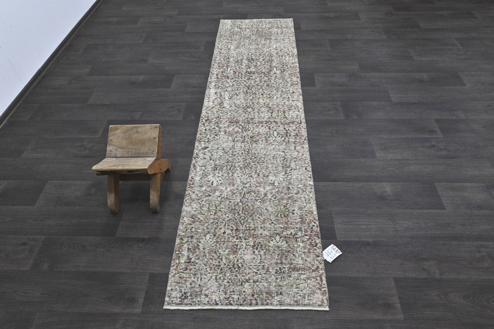 Vintage Turkish Runner Rug 2x8ft Wool Anatolian Handmade Hallway Oushak BROWN