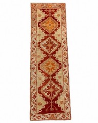 Antique Hand Knotted Wool Runner Rug 4’ x 11’10” Rust Ivory Geometric Armenian