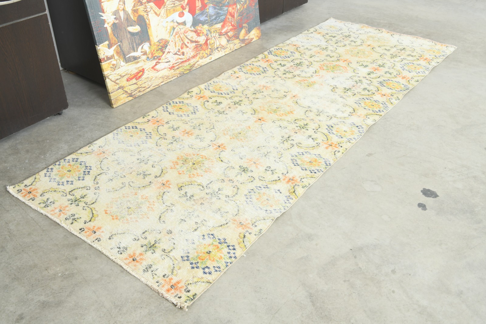 3x9 Turkish Antique Runner Rug Anatolian Hand-Knotted Vintage Oushak Carpet,116 gallery