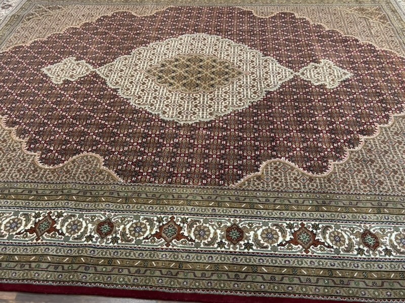 Fine Burgundy Genuine Hand Knotted Mahi Tabrizz Area Rug Carpet 9’x12’3”,#116 gallery