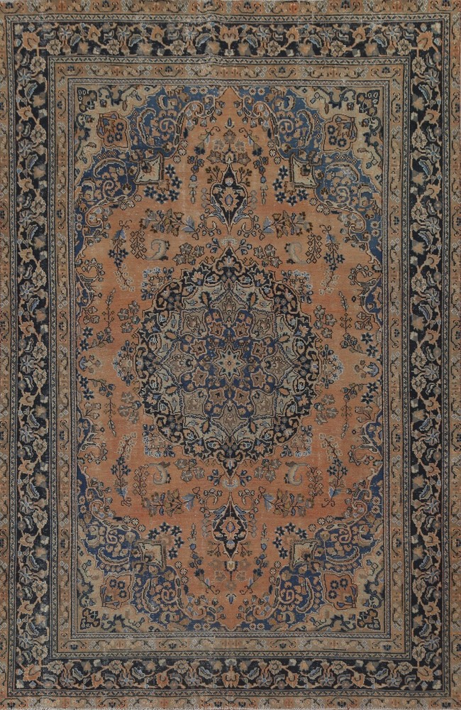 Vintage Muted Floral Traditional 8x11 Area Rug Wool Hand-knotted Low Pile Carpet