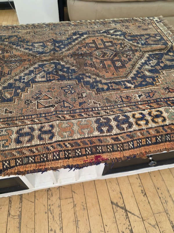 Antique Hand Knotted Wool Tribal Rug 46x33 Geometric Area Rug Vintage Fringe gallery