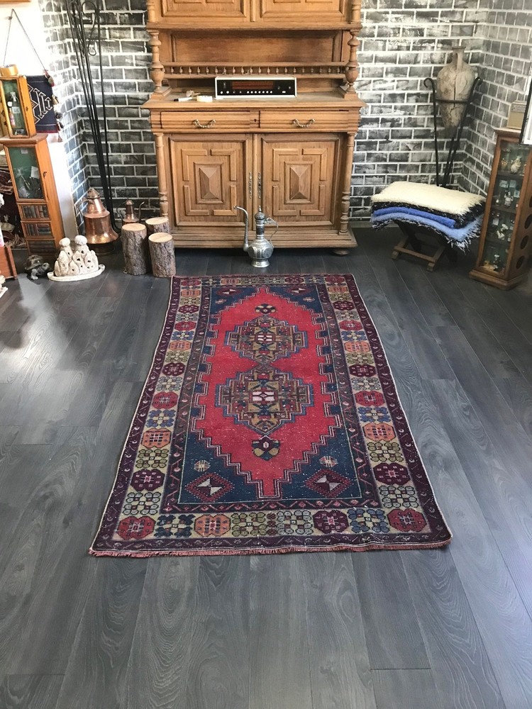 3.8x8.1 Large Vintage Red Turkish Oushak Rug