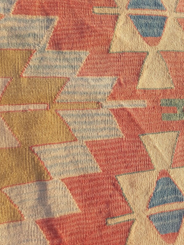 Distressed Fine Vintage Traditional Hand Made Oriental Wool Kilim 176x114cm gallery