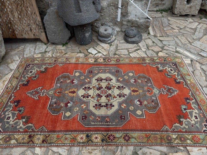 Hand-Knotted Vintage Area Rug 4x8 Pale Orange Wool Traditional Carpet Anatolian gallery