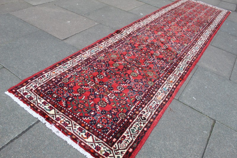 Vintage Hand Made Traditional Oriental Wool Red Narrow Long Runner 364x91cm gallery