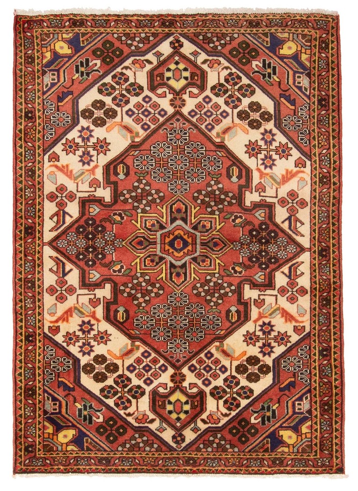 Vintage 3'6" x 4'10" Traditional Hand Knotted Vegetable Dye Wool Area Rug
