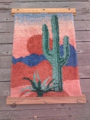 Vintage 1960’s Mid Century Modern Danish Rug Cactus Sunset Custom Wooden Frame