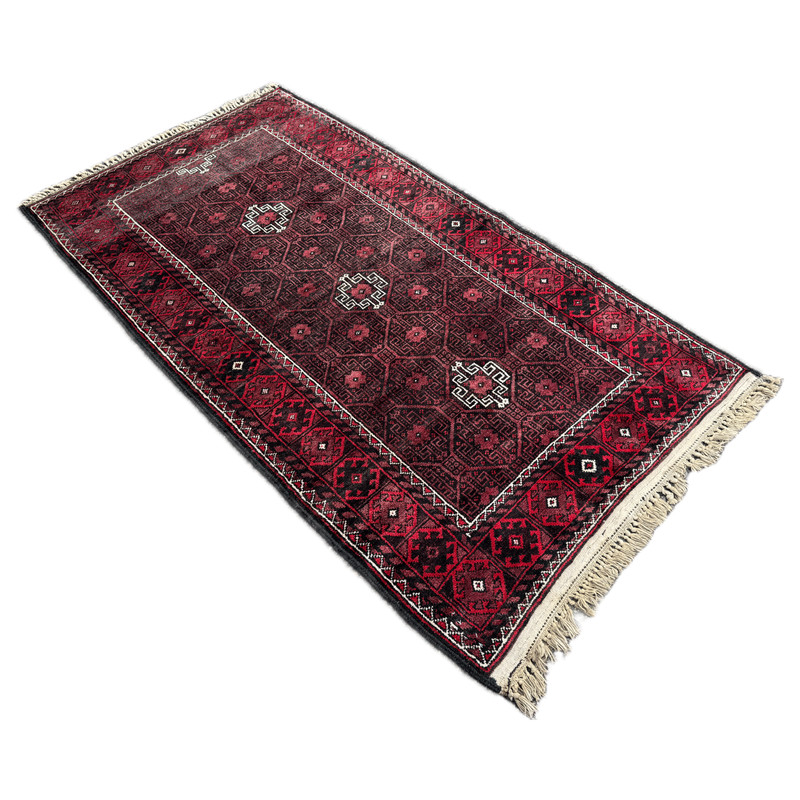 VINTAGE CLEANED BALUCHI RUG HANDMADE EASTERN WOOL TRIBAL RED CARPET 6' x 3'3" gallery