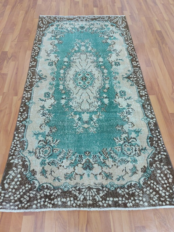 Blue Water Garden With Flowers Carpet Rug, 3.67x7.15 ft Faded Oriental Rug gallery