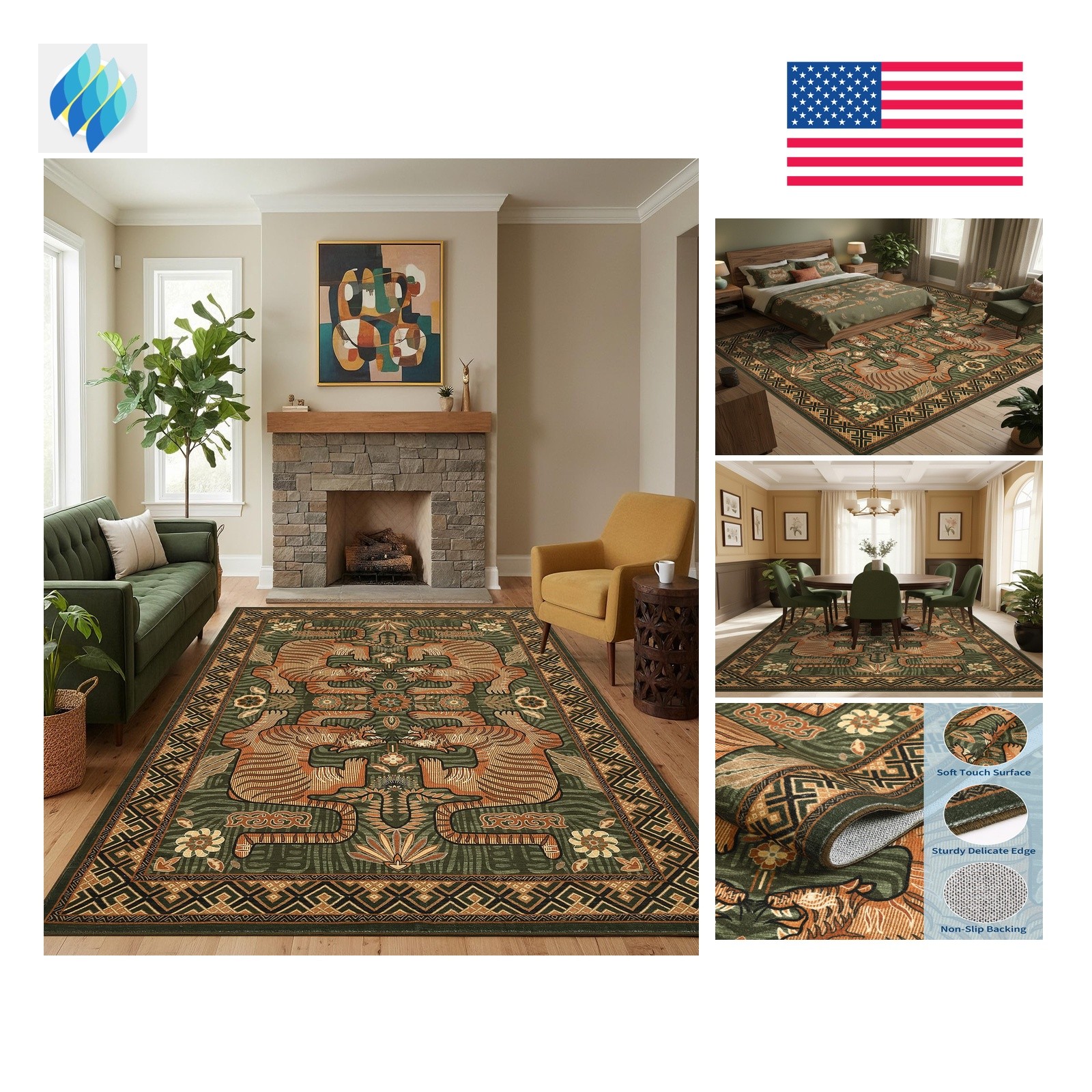 GarveeHome Tibetan Tiger Rug Green 8'x10' gallery