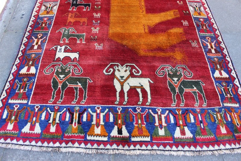 Vintage Traditional Hand Made Oriental Gabbe Wool Red Rug 242x156cm Animal Lion gallery