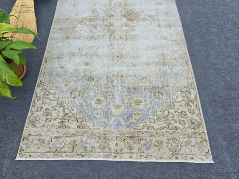 4' x 8' Vintage Runner Rug, Turkish Oushak Wool Beige Gray Brown Hallway Runner gallery