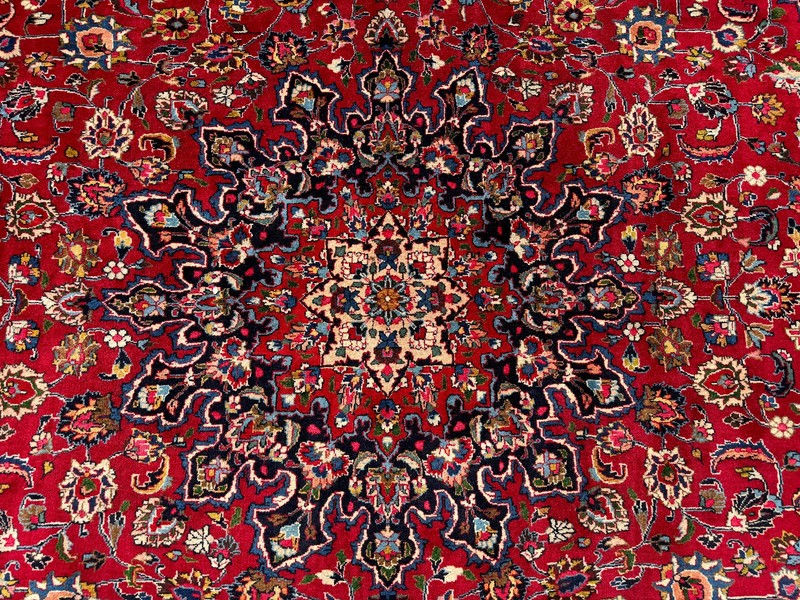 RED ORIENTAL RUG handmade ANTIQUE 10x13 VINTAGE colorful navy blue old big 9x12 gallery