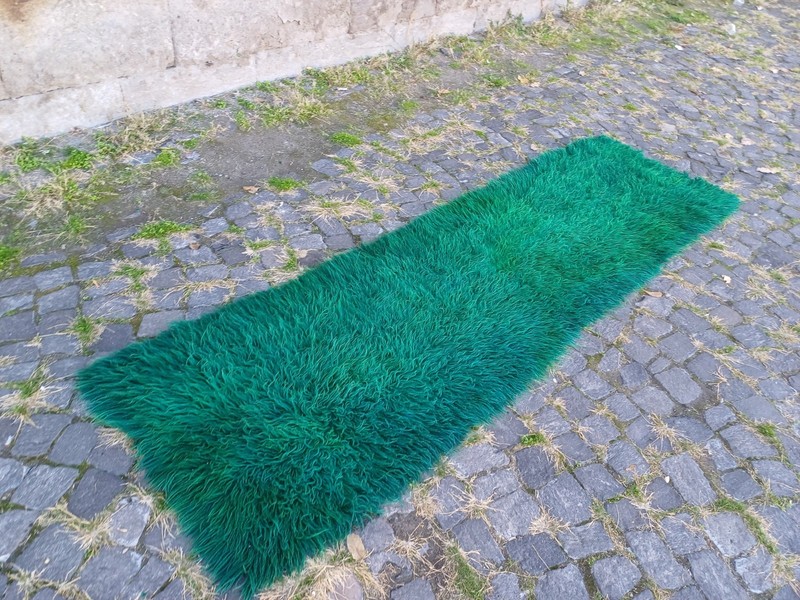 Green Tulu Vintage Runner Rug 75 x 267 cm Shaggy Handmade Rug 2.46 x 8.76 ft gallery