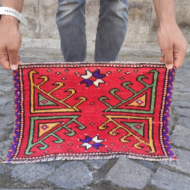 2x1 Turkish Canakkale Vintage Small Rug 48 x 31 cm Bath Mat 1.57 x 1.02 ft gallery