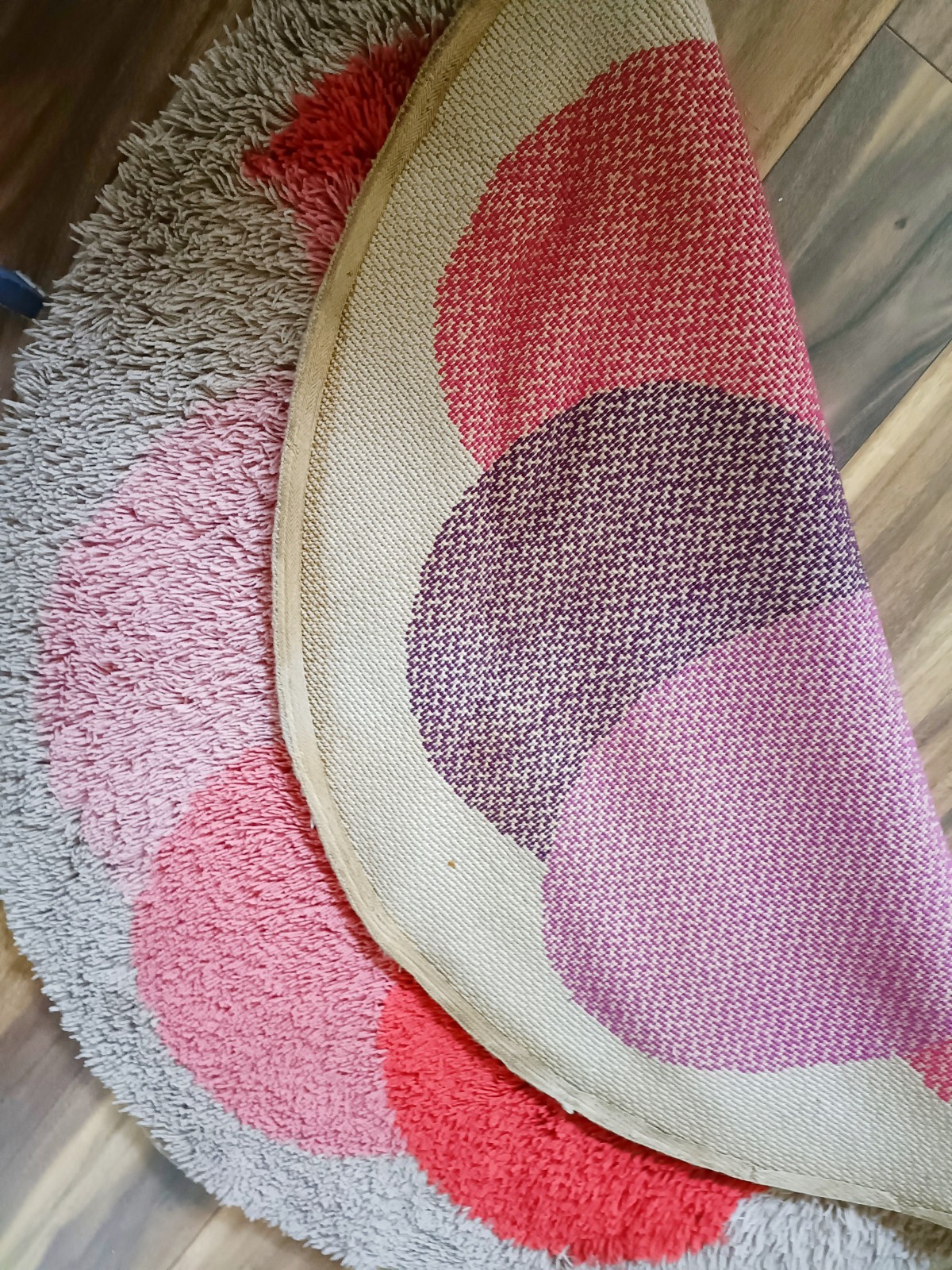DESSO round shag pile rya rug vintage Mid Century 70s pink purple psychedelic gallery