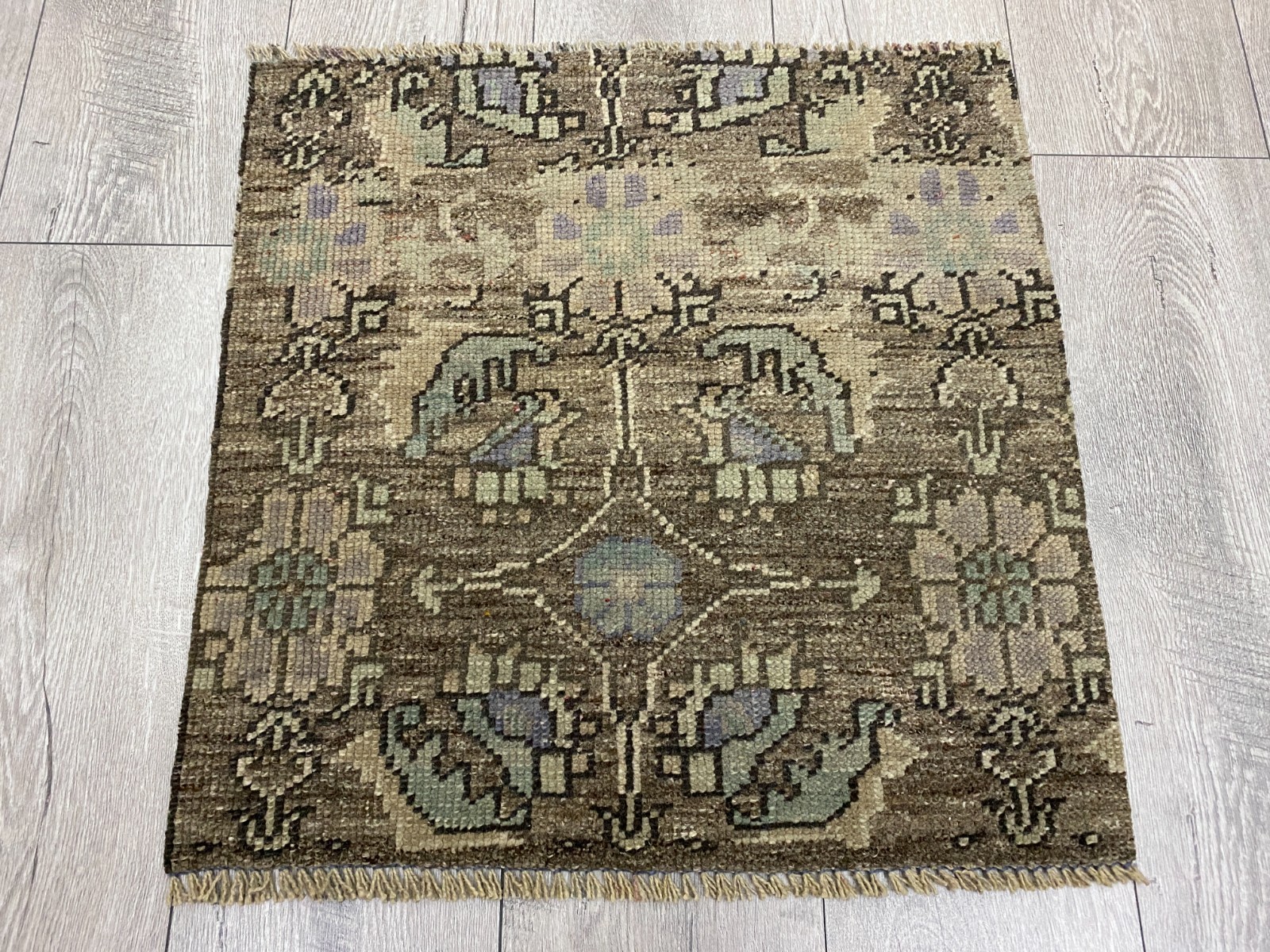 2x2 Brown rug, 2x2 Small rug, 2x2 Square rug, Turkish vintage rug, 2.0x2.0 ft gallery