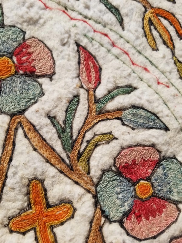 Vintage Handmade Kashmiri Aari Work Namda Wool Multicolor Rug 4.0x2.1 ft gallery