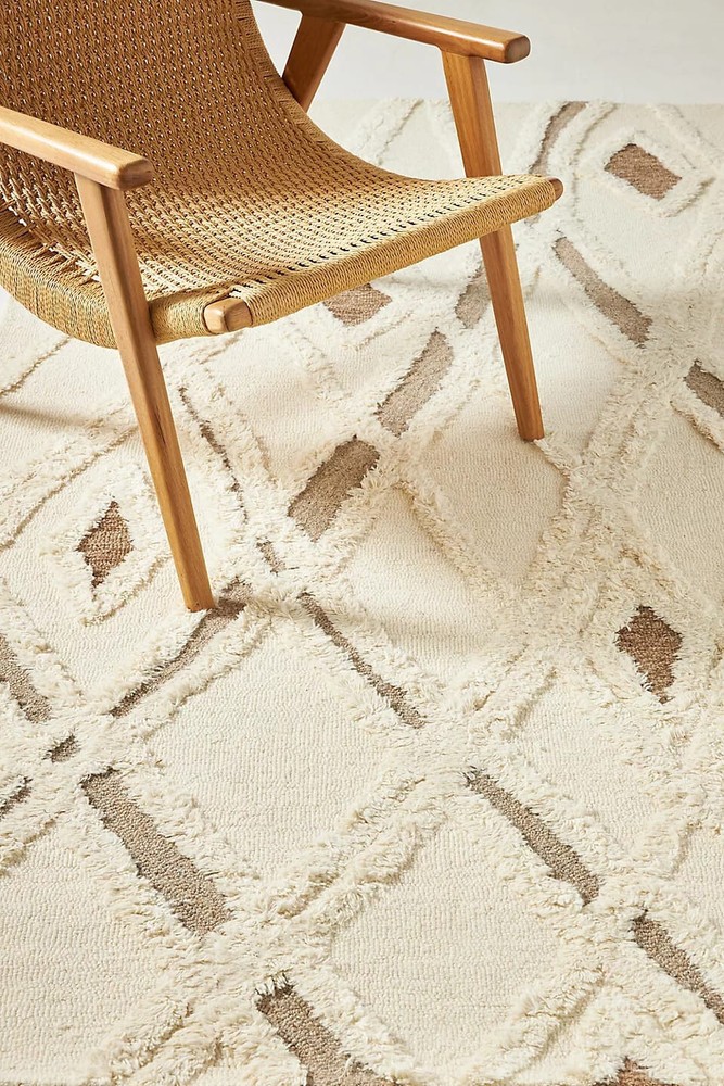 hand tufted rug wool area rug modern loop and cut carpet diamond design rug