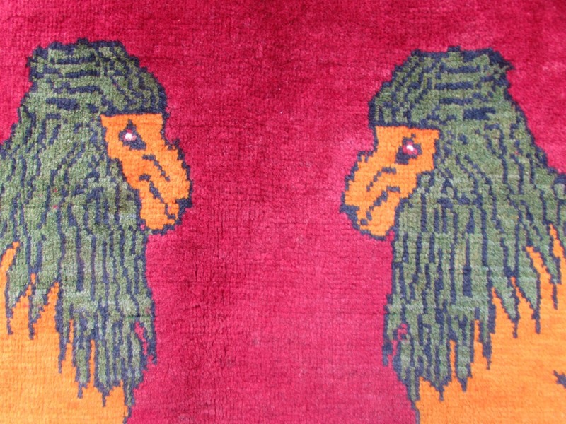 Vintage Traditional Hand Made Oriental Gabbe Wool Red Rug 157x109cm Animal Lion gallery