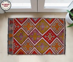 Vintage Handmade Small Rug Wool Turkish Rug, Braided Kilim, Doormat, 2 x 3 ft