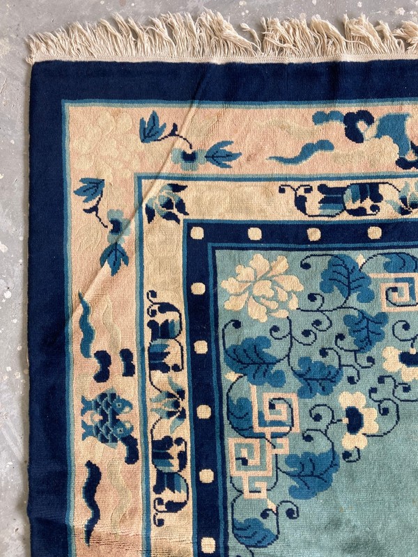 Vintage Hand-Knotted Chinese Peking Floral Medallion Wool Area Rug 310x217 cm gallery