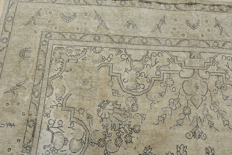 Tabrizi Rug 9'7'' x 13'1'' Beige Wool Vintage Distressed Hand-Knotted Carpet gallery