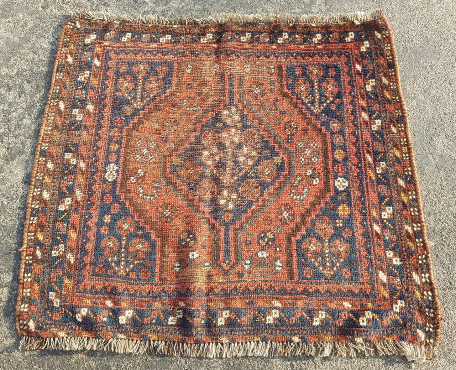 Vintage Hand Made Traditional Rug Oriental Wool Multicolor Carpet 100x92 cm gallery