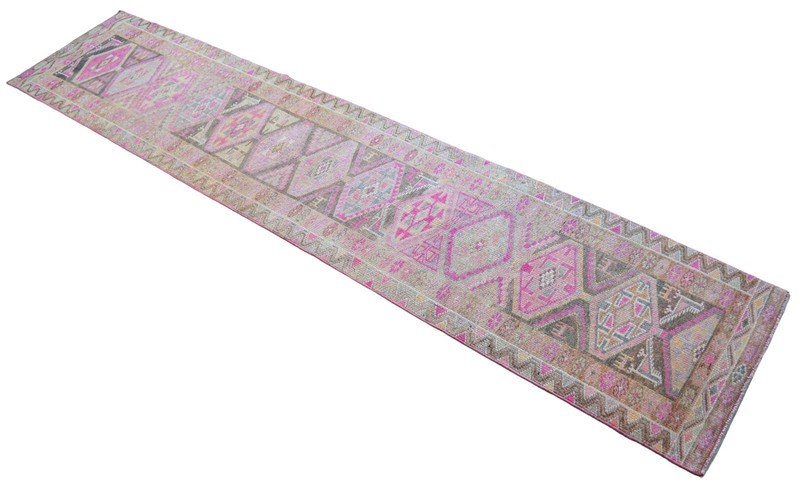 3x12 Runner Turkish Rug Hand Made PINK Hallway Rug Low Pile. Actual 2.7 x 12 ft gallery